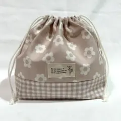 お弁当袋 マチつき巾着袋 ランチバッグ 花柄デイジーピンク ハンドメイド