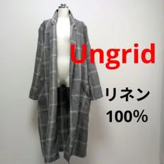 Ungrid アングリッド　チェック ロング ガウン グレー　リネン　麻