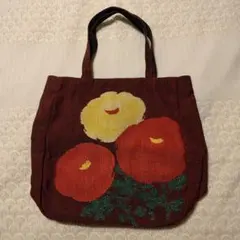 花柄トートバッグ 牡丹　ボタン　ダリア　ラナンキュラス　和柄　和風　和装　刺繍