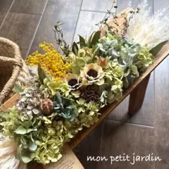 17 ✽*ボタニカルなドライフラワーガーランド✽*横長スワッグ57cm ✽*
