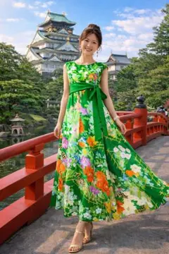 振袖着物リメイクワンピース正絹ウエストリボン付き着丈133センチ身幅60センチ