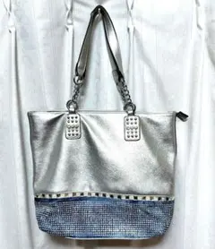 ラインストーン付き　シルバーショルダーバッグ