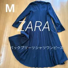 【マタニティの方も】ZARA バックプリーツシャツワンピース ネイビー　M