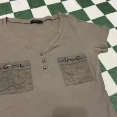 COMME CA ISM ベージュ Vネック Tシャツ Lサイズ