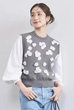 UNITED ARROWS 3D フラワーモチーフ ノースリーブニットベスト