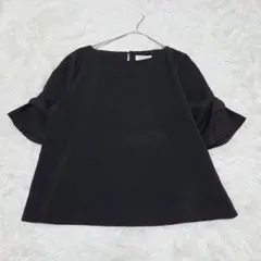 ​オペークドットクリップ 40 ブラウス 黒 袖リボン とろみ 通勤 オフィス