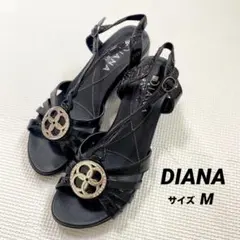 DIANA｜エナメル｜サンダル｜ブラック｜ビジューリングモチーフ｜華やか｜上品