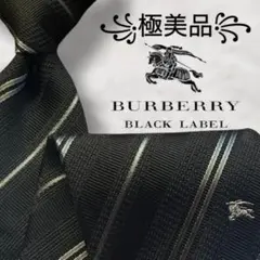 【極美品✨】バーバリーブラックレーベル ストライプ柄 ホース刺繍 黒白銀