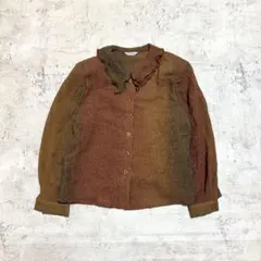 長袖ブラウス 長袖シャツ M プリーツ フリル グラデーション レトロ 日本製