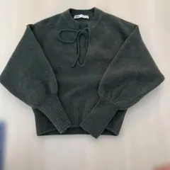 ZARA ダークグリーン リボン付きセーター M