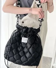 【超美品】Javaコラボ★2wayキルティング巾着ショルダーバッグ・ブラック 黒