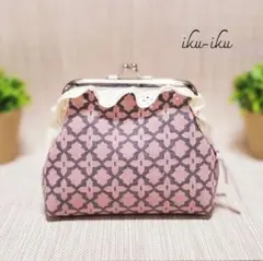 ハンドメイド【受注生産】レトロ調がま口ポーチ　コスメポーチ　フラワータイル柄