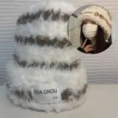 378 ファーハット 厚手 Y2K 韓国 ニット帽 スノボ バケットハット