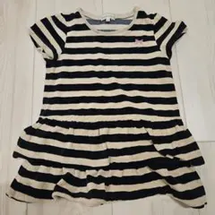 3can4on ストライプ ベロア半袖ワンピース 100cm