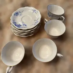 青い花柄 ティーカップ・ソーサーセット