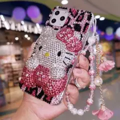HelloKitty ラインストーン レオパードスマホケース ピンク