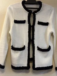 【TIARAメルローズ 】パール付きニットバイカラージャケット　春夏秋