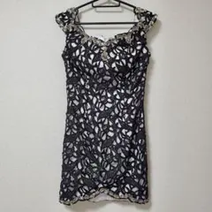 総レースビジューミニ丈ドレス　ホワイト✕ブラック