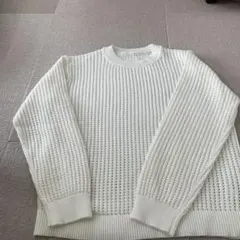 無印ホワイト メッシュ編み ニットセーター 長袖