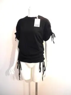 25SS◆旬シルビアンヘッチ◆可愛いドローストリングデザイン！黒コットンＴシャツのサムネイル