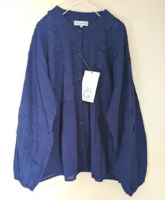 新品大きいサイズSEASONREASON青花刺繍レースバンドカラーチュニックLL