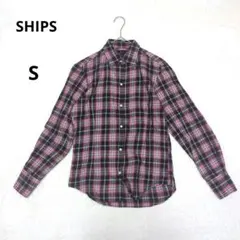 SHIPS シップス ピンク系 チェック柄ネルシャツ コットン S 日本製