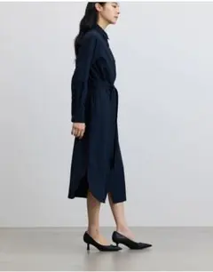 【美品】soejuネイビー シャツワンピース 長袖 ウエストリボン