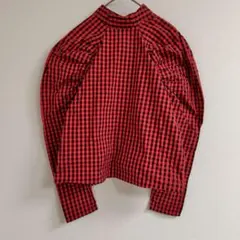 H＆M 長袖シャツ 赤×黒 パフスリーブ ギンガムチェック XS ブラウス