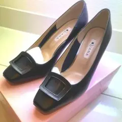 ダイアナ ブラック ハイヒール パンプス バックル 黒 スクエアトゥ23.5cm