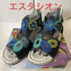 stacionエスタシオンカラフルフラワー本革ブーツサンダル ネイビーマルチのサムネイル