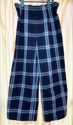 しまむら　チェック柄 ワイドパンツ ネイビー