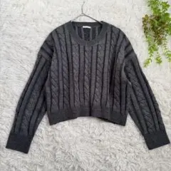 GU ジーユー◆ケーブル編みニットセーター(XL)グレー　ワイドショート丈