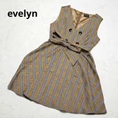 美品✨エブリン　ブラウンチェック柄　Vネックノースリーブ　ワンピース　Free