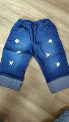 デニムパンツ 80cm 花柄刺繍