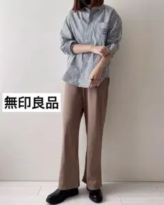 【新品】 無印良品 ストレッチリブ編み ワイドパンツ Ｍ～L ベージュ 廃盤品