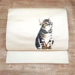 素敵な装い！西陣お洒落袋帯 綿芯仕立付 黒猫白猫 薄グレー - メルカリ