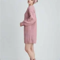 ジェラピケ ピンク ケーブルニット ロングワンピース 140ー150cm