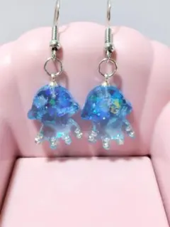 ハンドメイドピアス　クラゲ(ブルー)