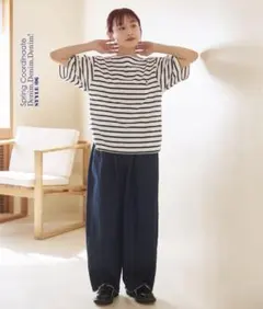 しまむら　LOGOS DAYS 刺繍入りボーダーTシャツ