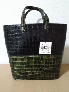 コッコフィオーレ　グリーン＆ブラック　レザー　トートバッグ　ハンドバッグ