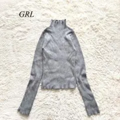 K2【グレイル】サムホール付きハイネックリブニットトップス　グレー　L 伸縮性