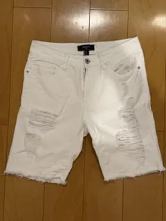 デストロイ加工　ホワイトデニムショーツ　Mサイズのサムネイル