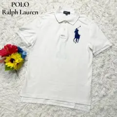 極上品 Y2K ポロ ラルフローレン ポロシャツ ビッグポニー 白 ネイビー S