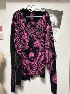 Invasion Club アートプリント長袖Tシャツ 黒×ピンク