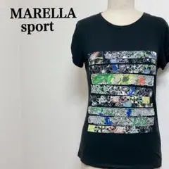 マレーラスポーツ 花柄パッチワークTシャツ 袖折り返しデザイン ブラック半袖 Lのサムネイル