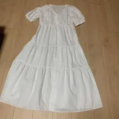 白 半袖 シャツワンピース ロングワンピース インナー付き