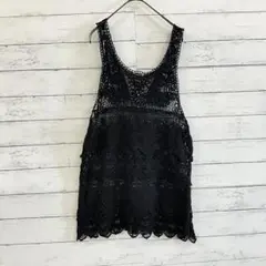 黒ニットワンピース 夏の定番 韓国風 ナチュラルガーリー 透かし編み 完売級