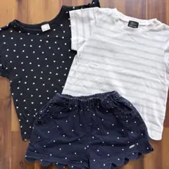 ★まとめ売り★Petit main ハート柄とボーダーTシャツ2点＆ドットパンツ