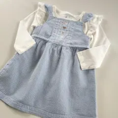 2枚セット★80cm familiar 水色ストライプワンピース&長袖Tシャツ