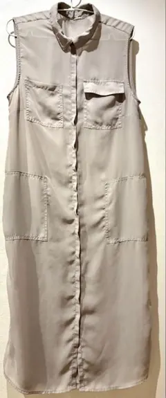 ZARA シアー　ロング　ノースリーブ　ワンピース　グレー